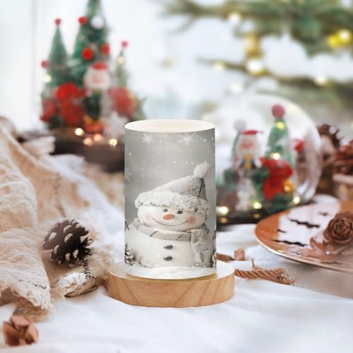 Image of Christmas Lights Flameless Candles Snowman Pine Cones Snowflake Pillar Candles Set of 2 Battery Operated Remote Control Warm Lights Home Decor