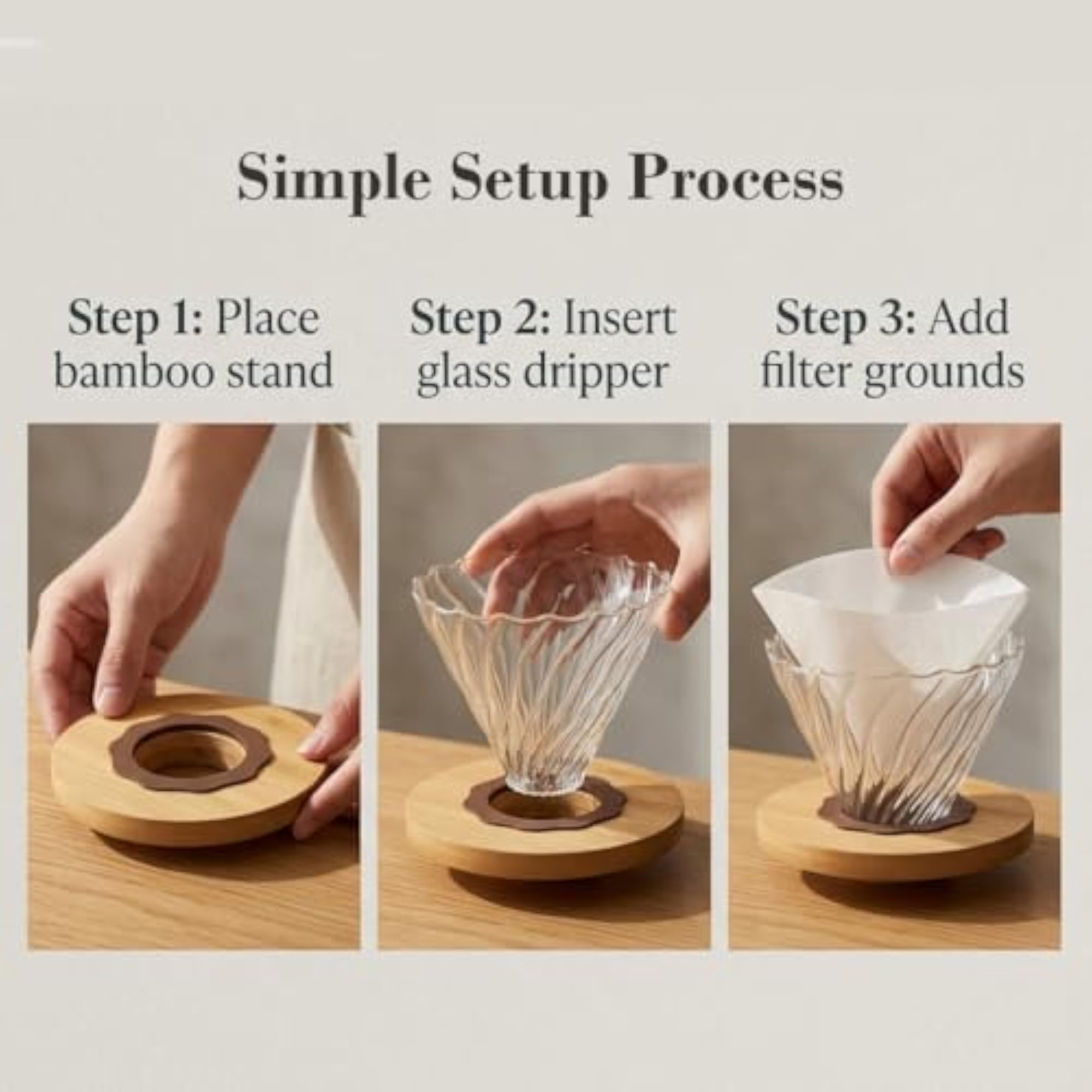 Pour Over Coffee Dripper for 1-2 Cups Bamboo Base