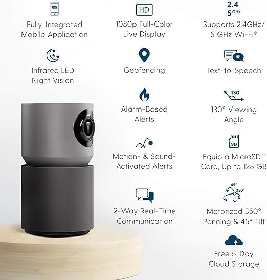 Miniatura 2 de Hoop Cámara de seguridad inalámbrica HD para interiores con almacenamiento automático de clips de 10 segundos, aplicación para smartphone, visión