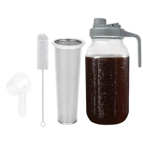 BTWD Cafeteira Cold Brew, frasco de vidro de 1,8 l, máquina de chá gelado, tampa hermética com alça