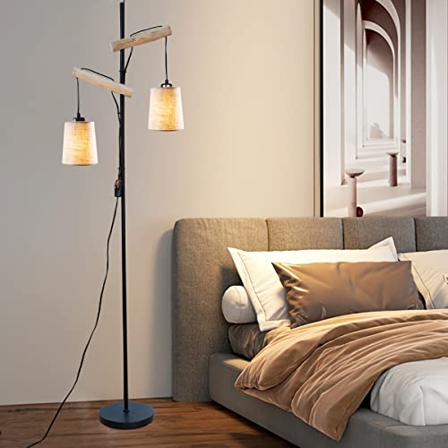 Eusamxon Hanging 2 Lights Floor Lamp Rustic Farmhouse Tall Standing Lamps With Double Fabric Lampshade Floor Lamps For Living Room Bedroom Office Home Lighting Decor. #TOP4