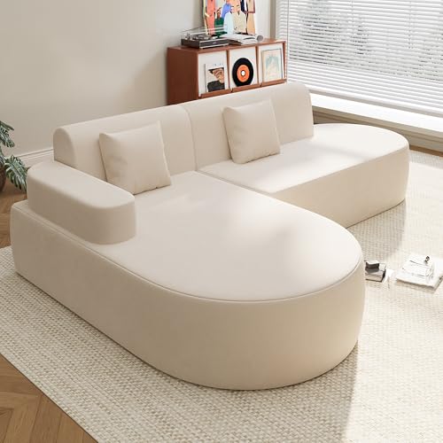 EROMMY Ecksofa, Pure Foam Installation-Free Eckcouch, Sofa L Form Wohnzimmer, Beige Linke Armlehne