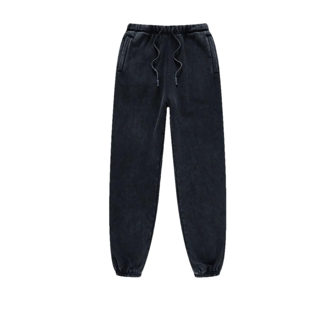 Mens Retro Fleece Sweatpants Elastic Waist Loose Fit Casual Solid Joggers Pants