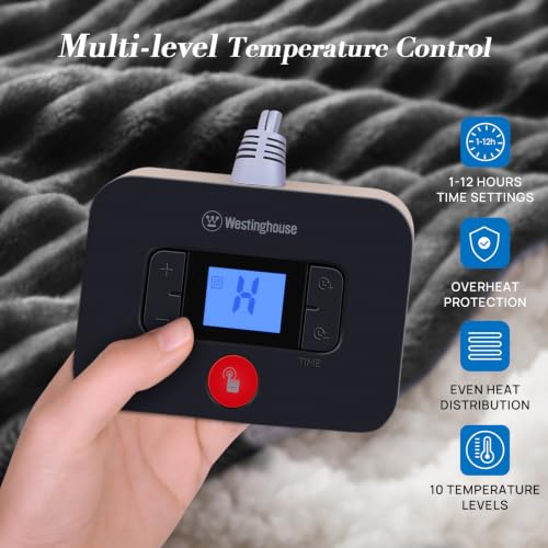 Image of Westinghouse Heated Blanket King Size, Flannel Sherpa, 100x90 Inch, Chacoal | King Size Heated Blanket with 10 Heating Levels & 1-12 Hours Auto Shut Off, Fast Heating Warming Blanket, Machine Washable