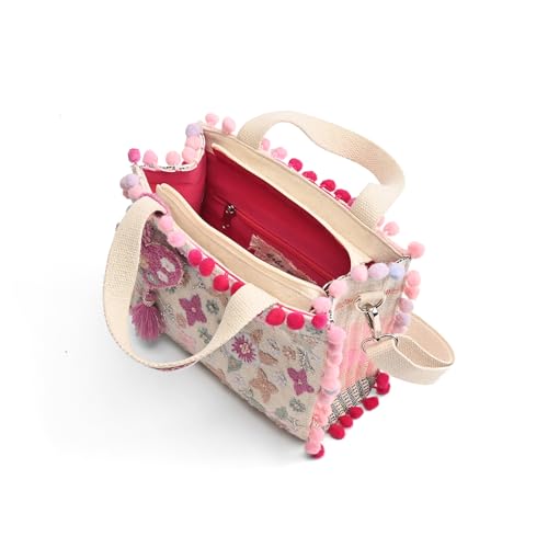 Image of Boho Girl Whimsical Multi Color Jacquard Mini Blush Tote With Adjustable Strap | Wedding Gift For Women | Ladies Purse Shoulder Tote Bag