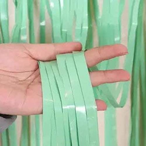 Selibration Pastel Green Fringe Striped Curtains for Birthday Decorations | Metallic Backdrop Streamers Foil Fringe Curtains for Backdrop | Pack of 2 (3ft × 6ft)-image-15