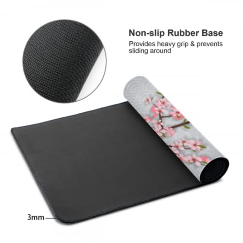 Image of Cherry Blossom Large Mouse Pad Mat (35.4 x 15.7 in) Extended XXL Gaming Mouse Pad with Non-Slip Rubber Base,Pink Full Desk Japanese Sakura Mousepad Big Keyboard Mat with Stitched Edges for Office