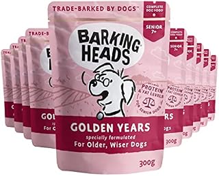Barking Heads Wet Dog Food for Senior Dogs - Golden Years - Free-Run Chicken & Salmon - No Artificial Flavours - Grain-Free Recipe with Optimal Protein & Fat Levels for Senior Dogs (10 x 300 g)