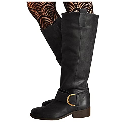 Bottes d'équitation noir en cuir avec talons épais et style décontracté chic