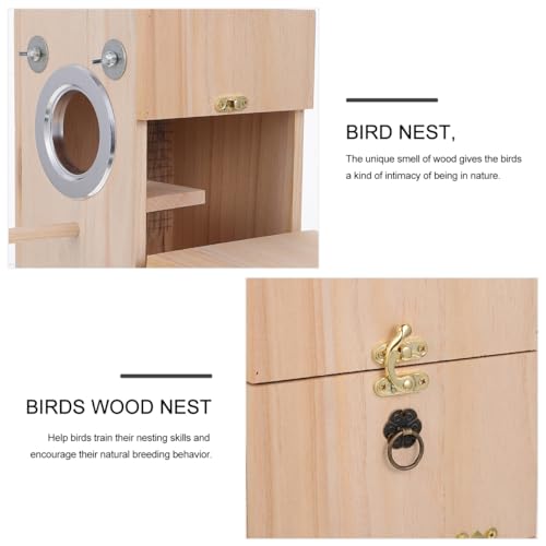 Image of POPETPOP Bird Breeding Box Wooden Nesting Box for Parakeets Bird Nest House for Cage Use Natural Parrot Mating House with Divided Interior 9.05 X 5.90 X 5.90 in