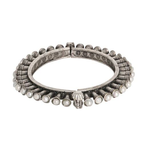Dulcett Brass Black Polish Kada Pearl Bracelet for Women and Girls (Adjustable Size Studded German Silver Heavy Kada) (B0B438RBFB) Amazon Price History, Amazon Price Tracker