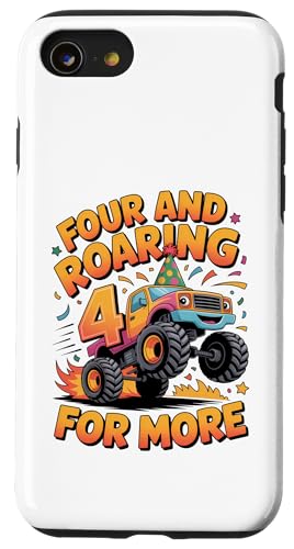 Four and Roaring for More Funny 4th Birthday�g���b�N �X�}�z�P�[�X iPhone SE (2020) / 7 / 8 �p