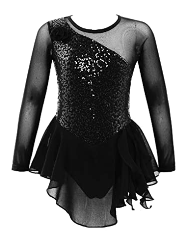 Nimiya Enfant Fille Ballet Robe Strass Justaucorps de Danse Gymnastique Manche Longue Strass Brillant Robe de Patinage Danse Classique Body Ballet Performance Noir 10 Cover