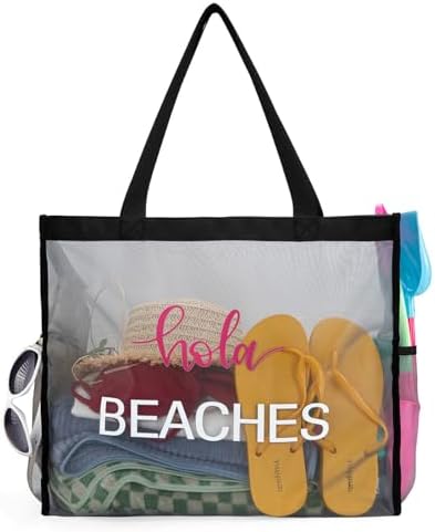 Montana West Large Mesh Beach Tote Bag Net Mesh Pool Bag with Two Pockets