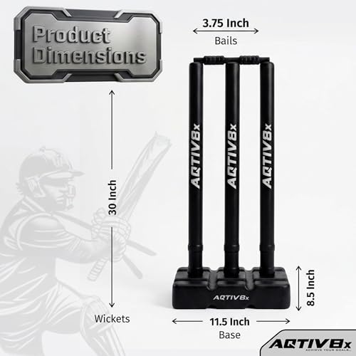 Image of Plastic Cricket Wicket Set Full Size with 1 Base, 2 Bails & 3 Wickets (Black)