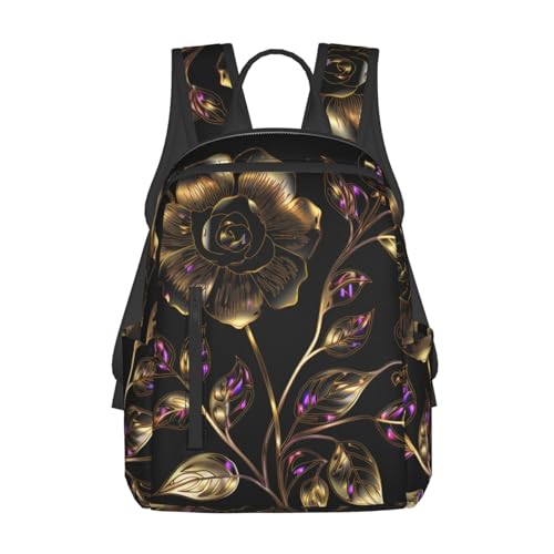Sac à dos voyage noir et doré motif fleuri, le cadeau idéal homme et femme