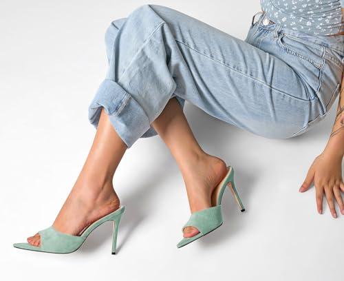 Image of TNYNFBEB Womens Stiletto High Heel Pointed Open Toe Sandals Mules Shoes Slingback Slip-on Prom Party Dress Summer 3.9 Inches Heels