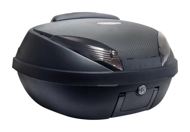 Generico BAULETTO S-line 52 litri NERO OPACO E CARBON 58X45X32,5CM CON PIASTRA FISSA E SCHIENALINO Universale