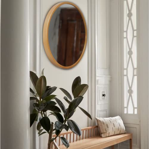 Image of Quality Glass Wall Mirror Metal Frame Round Metal Frame Wall Mirror for Bathroom, Living Room, Vanity Decorative Wall Mirror Wall Mounted (18X18 Inches) - Golden
