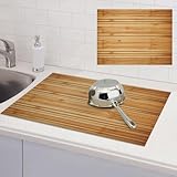 Bamboo Board Texture Dish Drying Mat 18'x 24' Super Microfiber Absorbent Dish Drying Pads Reusable Washable Large Dishes Drainer Mats for Kitchen Counter Coffee Machine Dish Rack