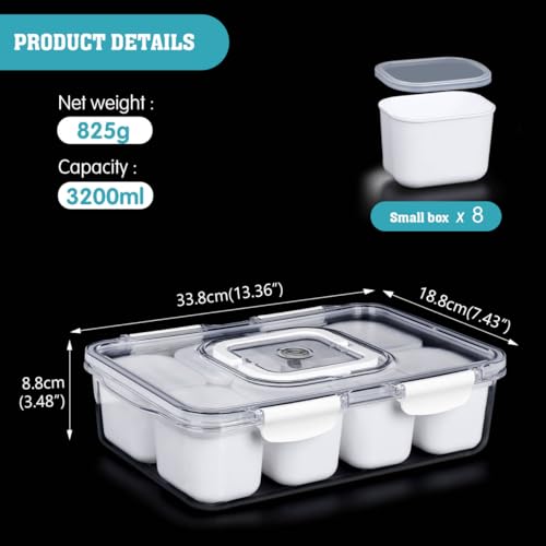 Portable Snack Box Container with Inner Lids, 8 Compartments Serving Platters and Trays with Lid and Handle, Divided Travel Snack Container for Fruits, Candy, Charcuterie, Nuts, Dishwasher Safe - Image 3