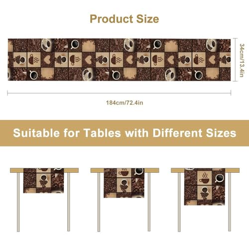 Image of Modern Art Coffee Cup Coffee Bean Abstract Heart Print Non-Slip Rectangle Table Runner for Dining Room, Kitchen, Living Room, Party - 13x72 Inch