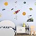 decalmile Planets Space Wall Stickers Rockets Stars Children Wall Decoration Sticker for Children's Bedroom Baby Living Room