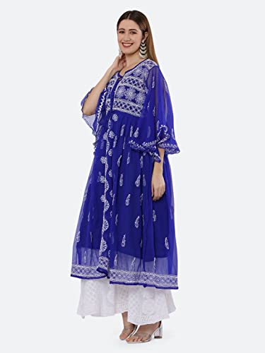 Image of FAWOMENT Women's A-Line Designer Georgette Kurta with Fine Handcrafted Lucknowi Chikankari Embroidery