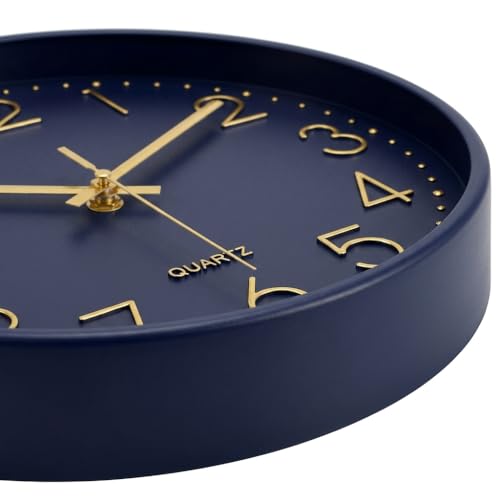 Image of STAR WORK Premium Wall Clock 12 inch Inch Silent Non-Ticking Quartz Movement | Easy to Read 3D Numbers | Modern Analog Clock for Home Decor, Living Room, Bedroom, Office (Night Blue, 12-Inch (30Cm))