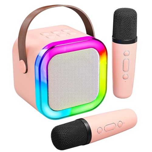 Mini Karaoke Machine for Kids, Toys Christmas Birthday Gifts Ideas for Girls Ages 4, 5, 6, 7, 8, 9, 10, 12+ Years Old, Portable MP3 Player with 2 Wireless Mics for Party (Pink)