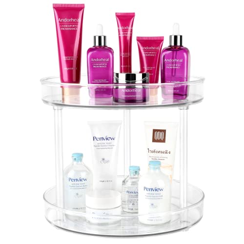 2 Tier Lazy Susan Organizer For Bathroom Countertop, 10.6 Inch Clear Tiered Lazy Susan Spice Rack For Kitchen, Turntable Container Organizer For Cabinet, Pantry, Refrigerator Organization And Storage #TOP6