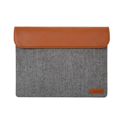 Image of HAMELIN MacBook Sleeve for 14 Inch Laptops | Vegan Leather Cover Bag for Laptop,Notebook & Tablets | Waterproof Laptop Hand Bag for Men & Women | Stylish Case for Office,Travel | Grey Herringbone