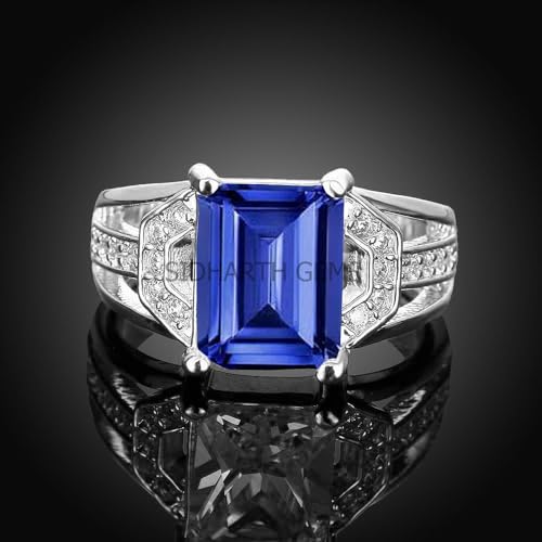 Bague saphir bleu ajustable cadeau idéal en plaqué argent