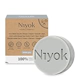 Niyok 4-in-1 Feste Dusche 'Athletic Grey' 80g, Seife für Körper + Haare + Gesicht + Bart, Nachhaltige All-in-One Körperpflege + Duschseife + Shampoo + Gesichtsreinigung
