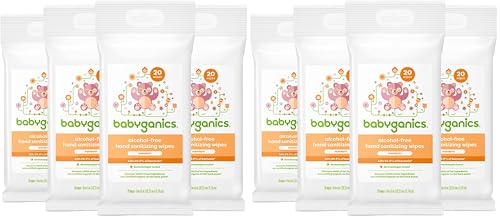 Image of Babyganics Alcohol-Free Hand Sanitizing Wipes, Mandarin, Kills 99.9% of Common Bacteria, Moisturizing, Packaging May Vary 20 ct (Pack of 8)