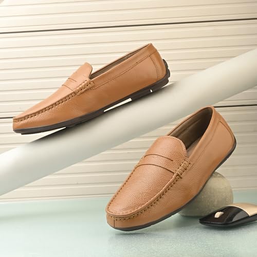Image of Octa marc Men's Genuine Leather Loafer Shoes | Natural Rubber Sole with Soft Cushioned Insole | Classic Slip-On Design for Office, Party, Formal & Casual Wear