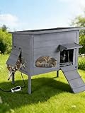 Outdoor Cat House, Extra Large Cat Shelter for Multiple or Feral Cats, Weatherproof Heated Cat House with Heating Pad, Support Roof, Escape Door for Patio/Garden/Backyard, 34.6'x22'x27.2'