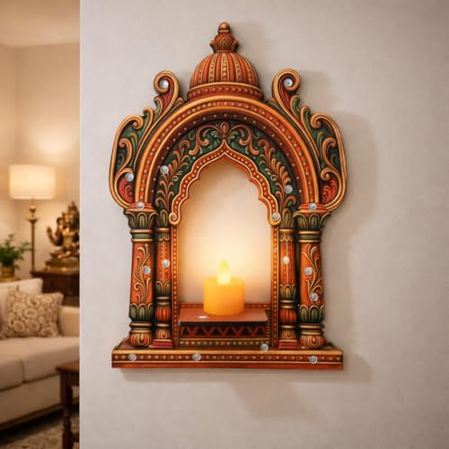 Image of SATYAM KRAFT 1 Pcs DIY Jharokha Jarukha 2D Look Decorative Wooden MDF Wall Hanging for Gifting, Traditional Showpiece for Home Decor, Living Room Decor, Wedding & Festival Decoration Items