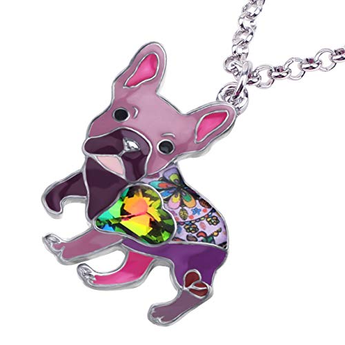 Lonyoo Enamel Zinc Alloy Cute French Bulldog Dog Necklace Pendant French Bulldog Gifts For Women Girls Dainty Necklace (Purple) #TOP2