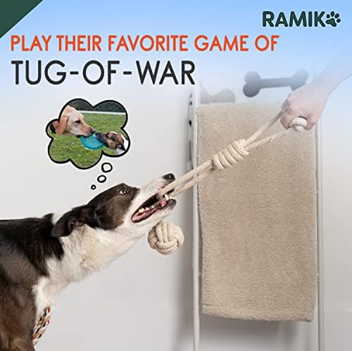 RAMIKO Dog Rope Toy Hemp Rope Ball Puppy Toys Dog Rope Toy Indestructible Excellent For Dog's Training And Dental Health, 4 Packs Ball Rope Toy For Small & Medium Dog Breeds With 2 Rubber Balls