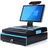 FANGQMM Registratore di Cassa Telematico, Sistem POS con Schermo Tattile 15.6", 8GB + 128GB, Scanner di Codici a Barre, 58mm Printer, Cassa Professionale per Ristoranti e Negozi Blue