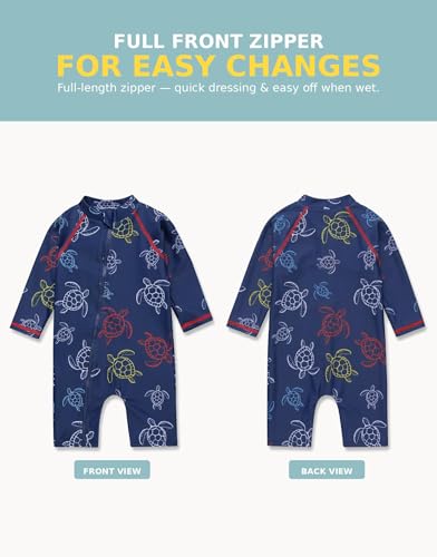 Image of VAENAIT BABY Zip & Snap Rash Guard Swimsuit, UPF 50+ One-Piece Long Sleeve Swimwear, Quick Dry Infant Beach Suit for 0~2T