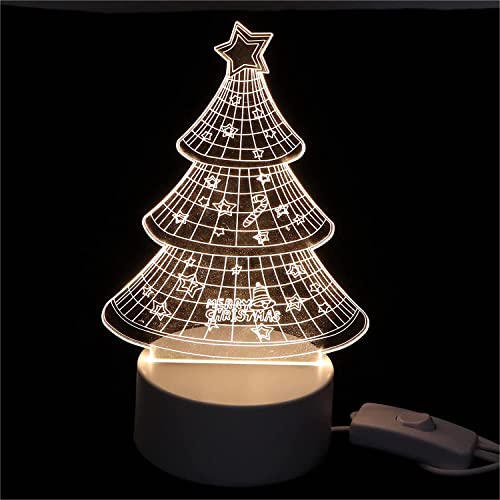 Image of 3D USB Acrylic Night Light LED Table Desk Bedroom Decor Gift Warm Table Lamp for Bedroom Living Room (Christmas Tree)