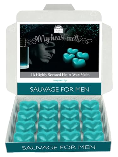Sauvage for Men Wax Melts - 16 x 5g Heart Shaped Wax Melts, Inspired Aftershave Men Sauvage High Street Scent in a Presentation Box, Spotless Leopard Candle Gift Sets - Made in UK