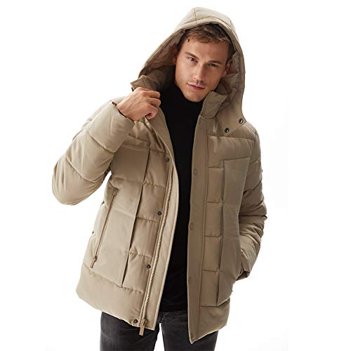 PUREMSX Mens Autumn Winter Jacket, Extremely Thicken Puffer Heavyweight Quilted Bubble Hooded Anorak Parka Padded Coat Gift for Son,Beige,Medium