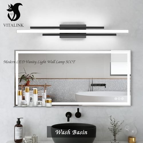 Image of VitaLink Black Vanity Light, 35 inch Modern LED Wall Light Long Wall Lamp for Bathroom Over Mirror Dimmable Hardwired Wall Mount Lighting Over Vanity Indoor 5CCT(3000K /3800K /4500K /5200K /6000K)