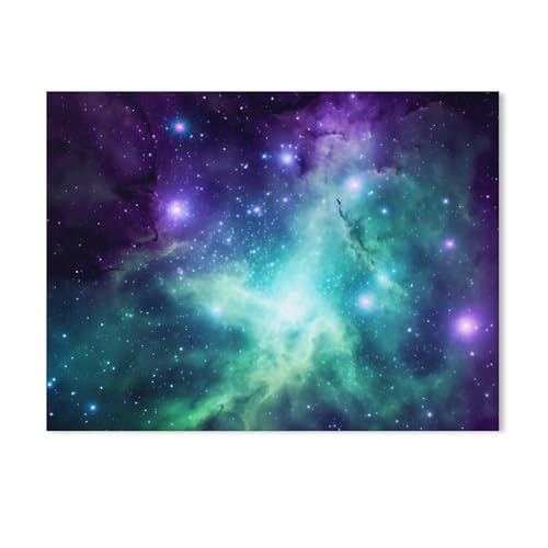 Peinture galaxie verte bleue décoration murale sans cadre