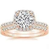 Grewod Fashion Ring 925 Sterling Silver Women Rose Gold 2 Ring Set with 7mm Round Cubic Zirconia Travel Engagement Size 7