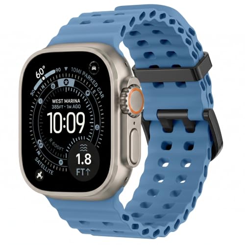 Image of Ocean Band Compatible with Apple Watch Strap 49mm 46mm 45mm 44mm 40mm 41mm 42mm Silicone Replacement Band for Series 12 11 10 9 8 7 6 5 4 SE Ultra 3 Strap