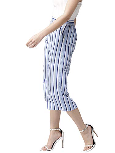 Image of Style Quotient Women Blue & White Loose Fit Striped Culottes-Blue